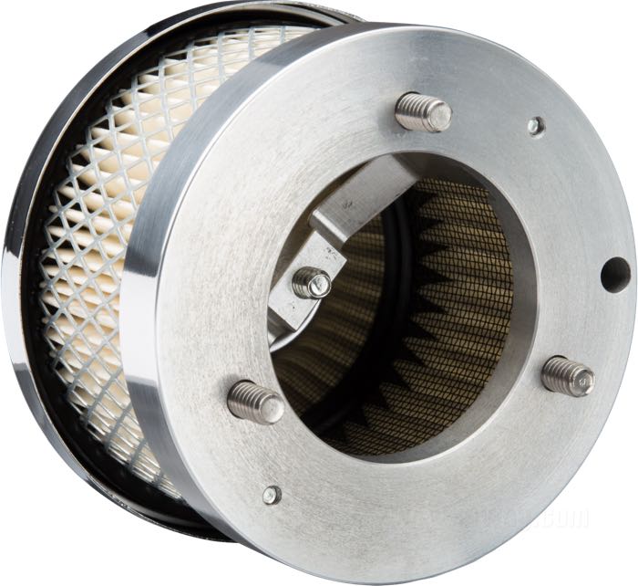 Filtro aria »Rat Rod« di VIP - Vintage Iron Parts; per carburatori S&S Super E/G; acciaio, cromato, aperti di lato; profondità: 60 mm; Ø 100 mm; peso lordo: 350 g
