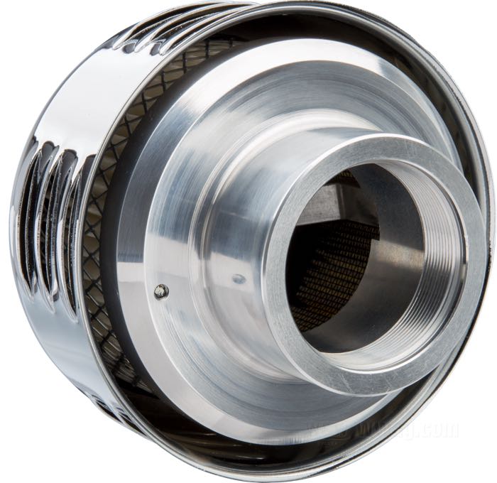 Filtro de aire »Hot Rod« de VIP - Vintage Iron Parts; para carburadores Dell’Orto 36mm; acero, cromado, rajado por los lados; fondo: 60 mm; Ø 120 mm; rosca: M48 x 1.25; peso bruto: 493 g