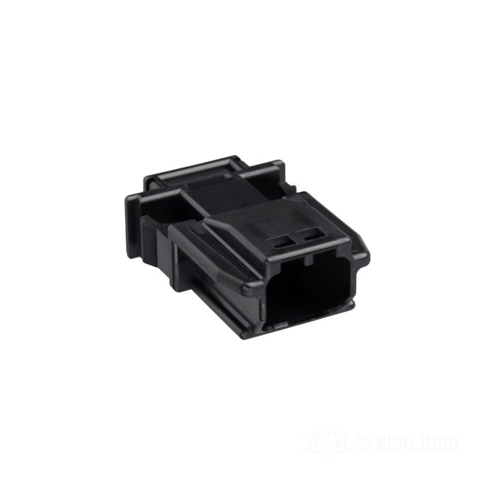Steckergehäuse »MX 19« von JAE; 2-polig; PBT / Silikon, schwarz; für Kabel: ~ bis 0.5 mm² (bis AWG 20); ersetzt OEM HD 72905-11; Japan; Bruttogewicht: 2 g