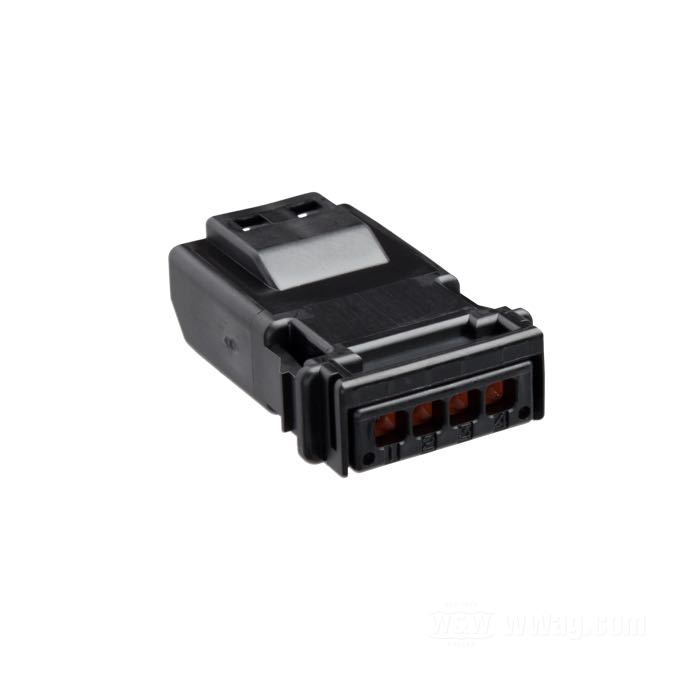 Boîte de cosses mâles »MX 19« de JAE; 4 voies; PBT / silicone, noir; pour fils de: ~ jusqu'à 0.5 mm² (AWG 20); remplace OEM HD 72907-11; Japon; poids brut: 2 g