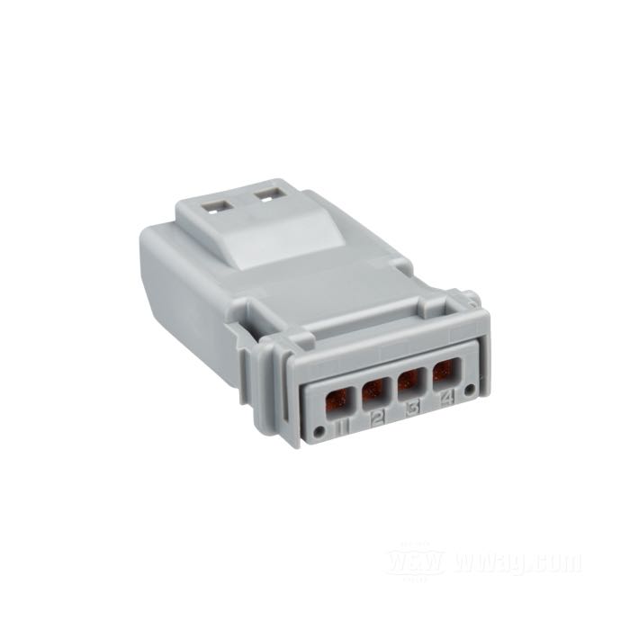 Boîte de cosses mâles »MX 19« de JAE; 4 voies; PBT / silicone, gris; pour fils de: ~ jusqu'à 0.5 mm² (AWG 20); remplace OEM HD 69201180; Japon; poids brut: 2 g