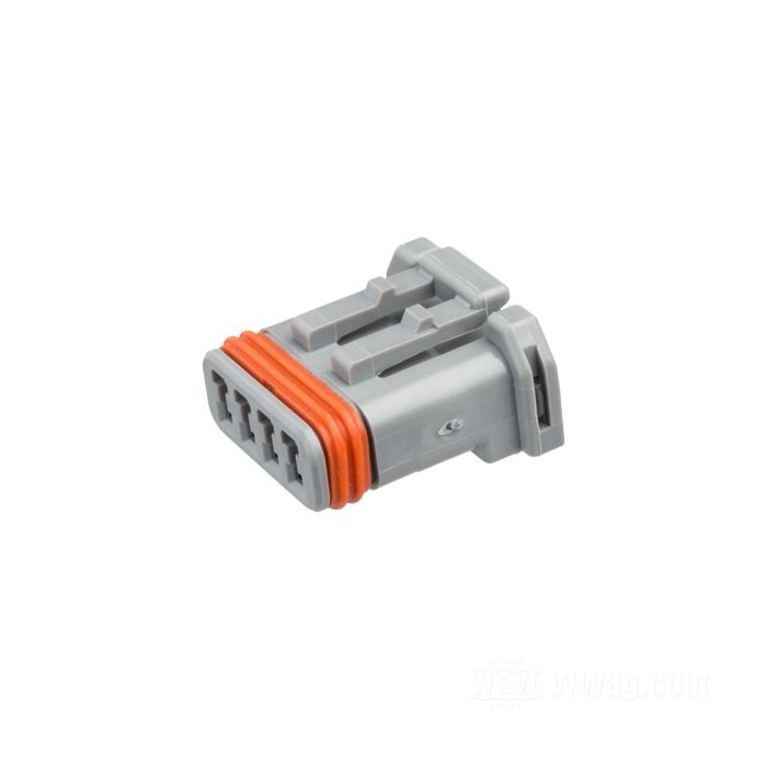Caja de conectores hembras »MX 19« de JAE; 4 vías; PBT / silicona, gris; para hilos de: ~ hasta el 0.5 mm² (AWG 20); reemplaza OEM HD 69201179; Japón; peso bruto: 1 g