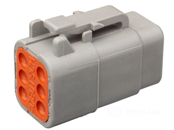 Boîte pour cosses femelles »DTM « de Deutsch; 6 voies; polyamide, gris; pour fils de: ~ 0.5 - 1.5 mm² (AWG 20-16); poids brut: 6 g