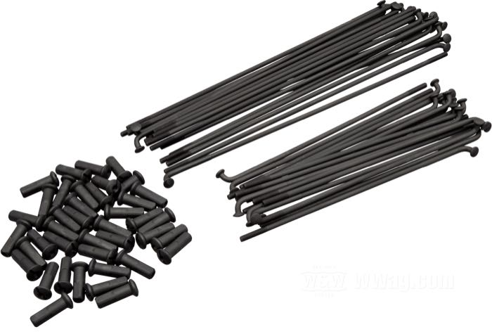 Set di raggi; atto per modelli 45”/750 cc 1929-1952 (ecc. Servi-car 1941→); acciaio, parkerizzato; lunghezza L1: 209; lunghezza L2: 149; angolo α: 95 °; filettatura: 9G-40; per semitamburo con mozzo anteriore 750 cc; per cerchi a canale semi-profondo 18