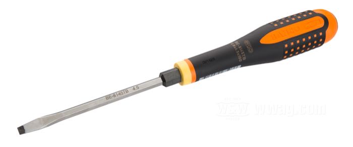 Tournevis »Impact Head« de Bahco; longueur de lame 100 mm, point 4.5 x 0.8 mm; acier / caoutchouc, six pans de 9 mm; longueur: 223 mm; Espagne; poids brut: 100 g