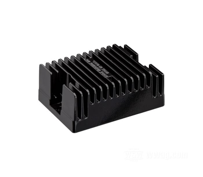 Regulator/Rectifier by Cycle Electric; fits Sportster 2009-2013, XR 1200 2008-2010; aluminum, black, anodised; replaces OEM HD 74711-08; USA; gross weight: 529 g