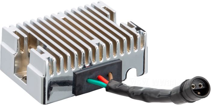 Regler »Standard«; für originale oder CE Generatoren (Gleichstrom-Lichtmaschinen); passend für Sportster 1978-1981; elektronisch; Aluminium, verchromt; Bruttogewicht: 360 g