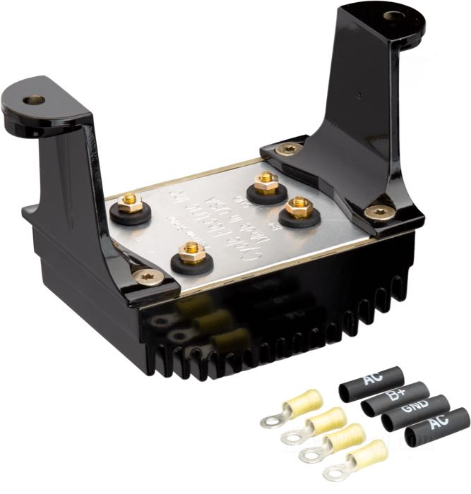 Regulatore/Raddrizzatore di Cycle Electric; atto per Touring 1995-1996 (EFI); alluminio, nero, anodizzato; rimpiazza OEM HD 74505-95A; U.S.A.; peso lordo: 1.15 kg