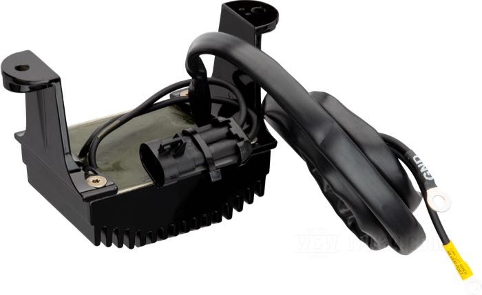 Regulator/Rectifier by Cycle Electric; fits Touring 2002-2003; aluminum, black, anodised; replaces OEM HD 74505-02; USA; gross weight: 1.42 kg