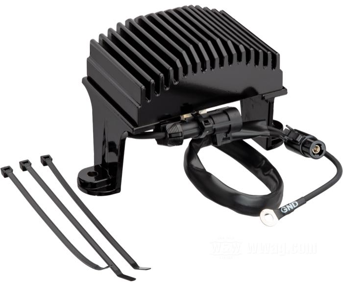 Regulateur/Redresseur de Cycle Electric; adaptable à Touring 2004-2005; aluminium, noir, anodisé; remplace OEM HD 74505-04; USA; poids brut: 1.3 kg