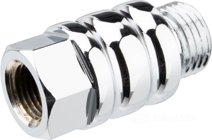 Adaptador de Lowbrow Customs; para agujero de tapón filtro aceite empujadores; apropiado para Big Twin 1966-1999; acero, cromado, racor recto; rosca: 1/2”-20; rosca del racor: 1/8” NPT internal thread; peso bruto: 38 g