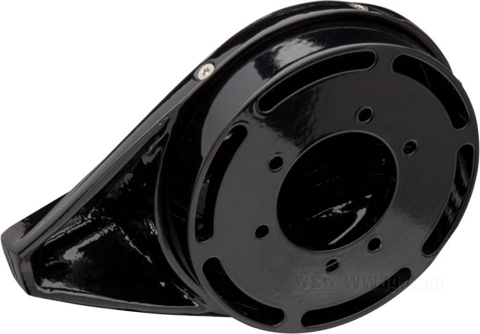 Filtro de aire »Sirena« de Bike Project; apropiado para Big Twin 2001→ (salvo Touring 2008→ y Softail 2016→, CVO 2011→ y FXDLS 2017); aluminio, negro; largo x alto: 20 x 14.5 cm; Alemania; peso bruto: 1.36 kg