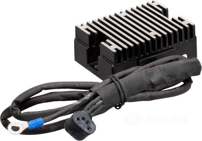 Regulatore/Raddrizzatore »Standard«; atto per Big Twin 1970-1975; alluminio, nero; rimpiazza OEM HD 74510-70A; peso lordo: 460 g