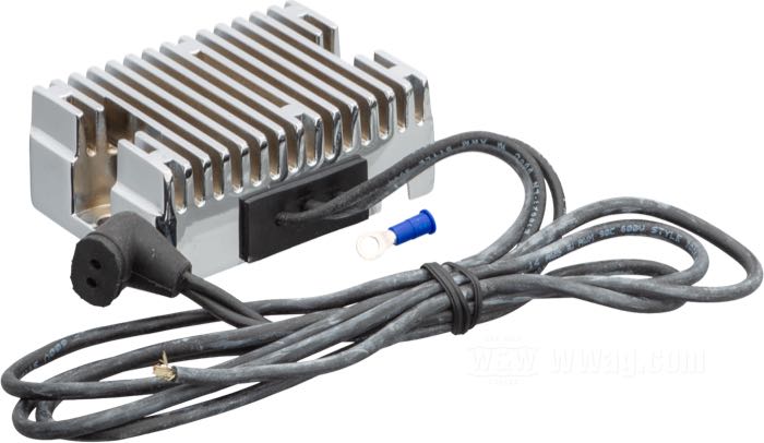 Regler/Gleichrichter »Standard«; passend für Big Twin 1976-1980; Aluminium, verchromt; ersetzt OEM HD 74512-79A und 74510-75A; Bruttogewicht: 440 g