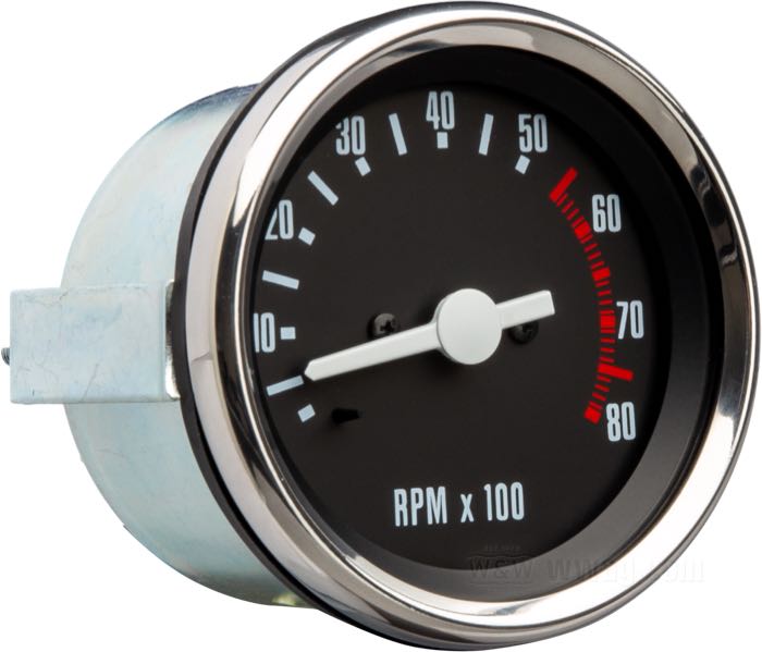 Cuentarrevoluciones electrónico; apropiado para FX/S  1973-1984 (salvo FXWG y FXST); Ø 77 mm; →80 (x100) RPM; sin bombilla; reemplaza OEM HD 92042-78A; peso bruto: 400 g