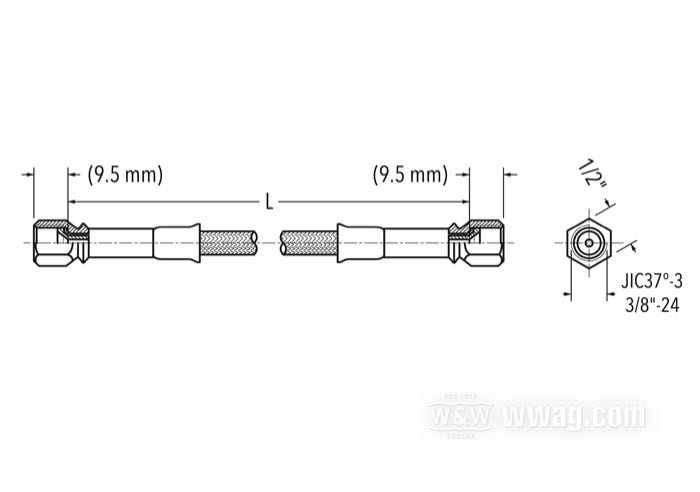 Brake line by Goodridge; stainless steel / PTFE liner, black plastic coating; length: 160 cm; wrench size: 1/2 ”; connection thread: 2 x JIC 37°-3 3/8”; with parts certificate; gross weight: 160 g
