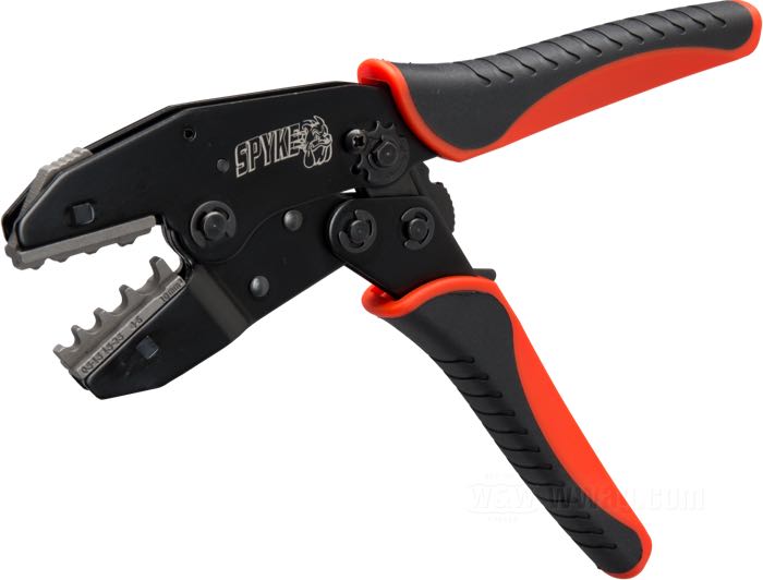 Crimpatrice »Quick Change« di Spyke; per connettori non isolati con crimpatura tipo F, connettori a tubo non isolati, connettori a tubo isolati, connettori D-sub, connettori per cavi accensione Ø 7–9 mm; acciaio / plastica, verniciato; lunghezza: 22 cm; per fili di: ~ 0.5 - 10.0 mm² (AWG 20 - 6); Taiwan; peso lordo: 1.16 kg