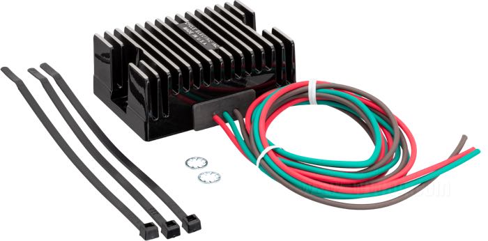 Regulator by Cycle Electric; for 65A Type generators; fits Big Twin 1965-69 and Sportster 1965-77; aluminum, black; 12 V; USA; gross weight: 530 g