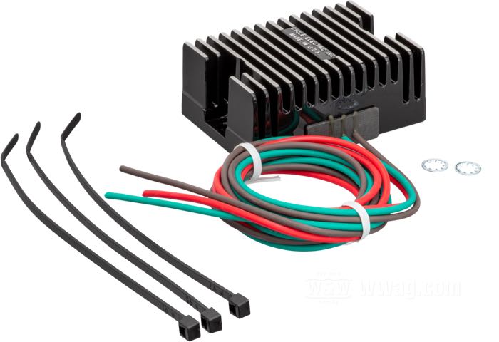 Regler »Low Voltage« von Cycle Electric; für Generatoren Typ 65A; passend für Big Twin 1965-69 und Sportster 1965-77; Aluminium, schwarz; 12 V; USA; Bruttogewicht: 520 g