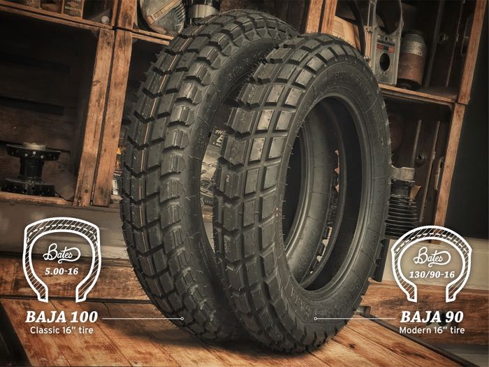 Tire »Baja 100« by Bates; rubber / steel; position: front or rear; 3.00-21 57T; tubeless; permitted rims min-max: 1.60 - 2.15; ECE R75 approved, DOT approved; Germany; gross weight: 4.23 kg
