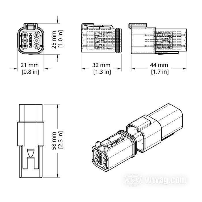 Frein de cosses »DT« de Deutsch; pour Cosse mâle; 6 voies; polyamide; pour fils de: ~ 0.5 - 2.5 mm² (AWG 20-14); remplace OEM HD 72146-94; poids brut: 1 g