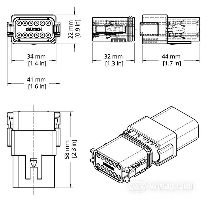 »DT« di Deutsch; 12 vie; poliammide; per fili di: ~ 0.5 - 2.5 mm² (AWG 20-14)
