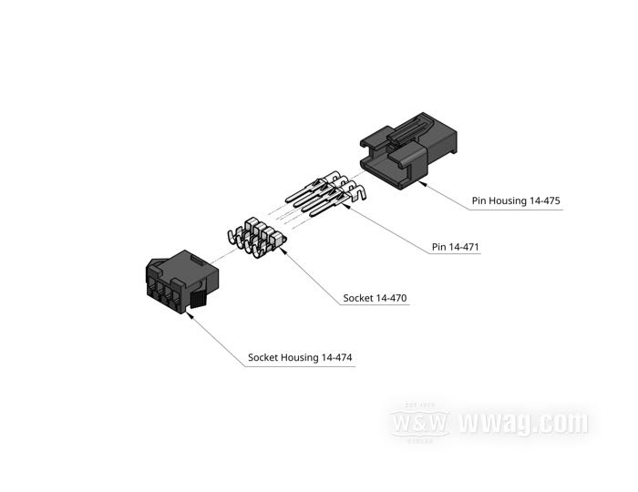 »SM« by JST; 4-way; TPV (thermoplastic vulcanizate), black; Japan