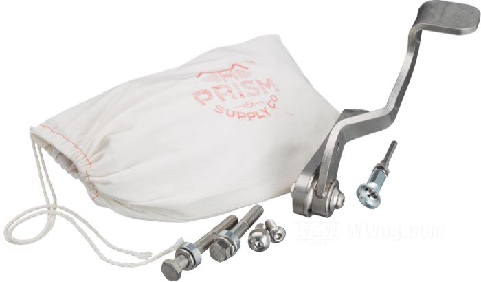 Pédale de frein »Sling Shot« de Prism Supply Co.; pour Frein hydraulique arrière; adaptable à Big Twin 1936-1984 ; pour basamento generatore; acier inox, poli au tonneau; avec vis de montage; USA; poids brut: 1.06 kg