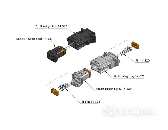 »MX 19« von JAE; 2-polig; PBT / Silikon; für Kabel: ~ bis 0.5 mm² (bis AWG 20); Japan