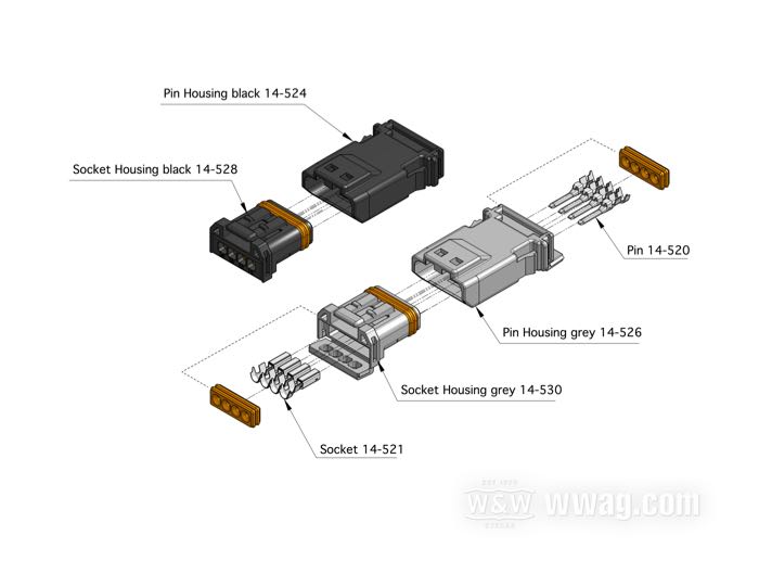 »MX19« di JAE; 4 vie; PBT / silicone; per fili di: ~ fino a 0.5 mm² (AWG 20); Giappone