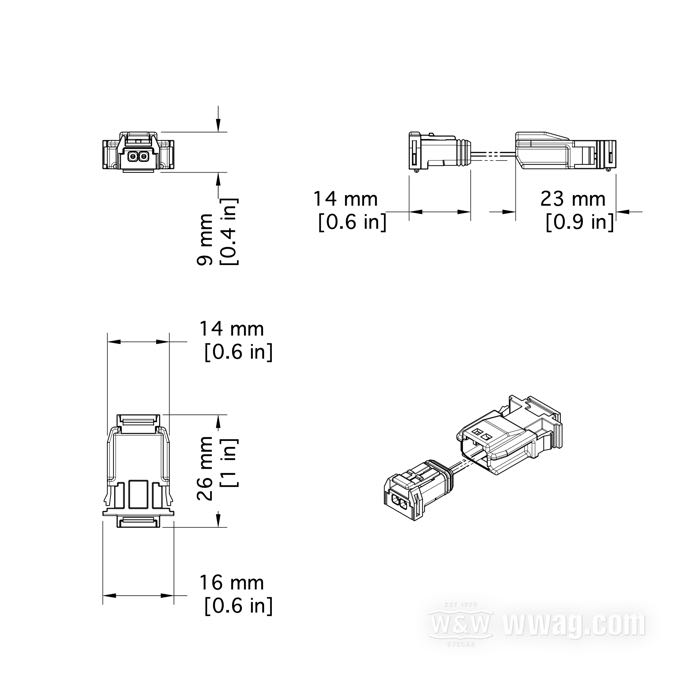»MX 19« von JAE; 2-polig; PBT / Silikon; für Kabel: ~ bis 0.5 mm² (bis AWG 20); Japan