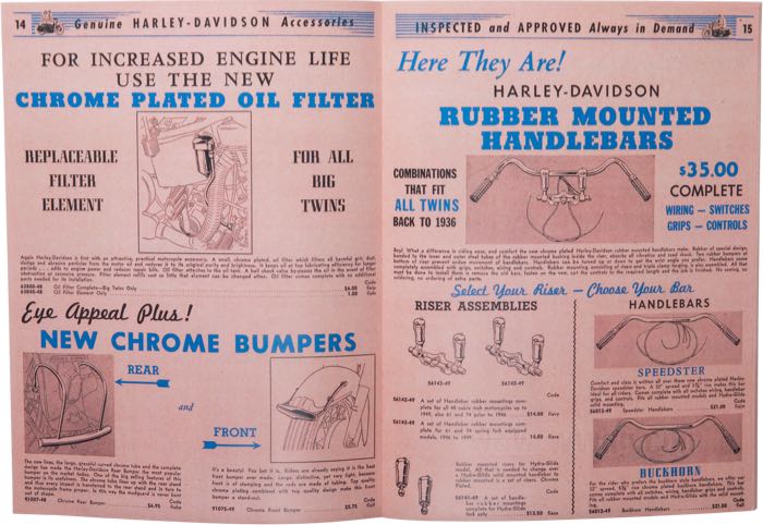 Catalogue »Classic H-D Motorcycle Accessories 1949«; papier; largeur x hauteur: 20 x 27 cm; coloré + noir et blanc; 32 pages; poids brut: 128 g