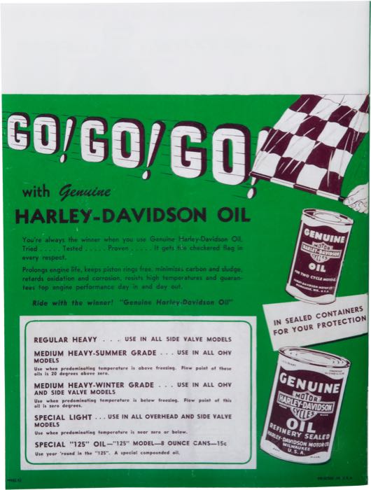 Catalogue »Classic H-D Motorcycle Accessories 1952«; papier; largeur x hauteur: 20 x 27 cm; coloré + noir et blanc; 32 pages; poids brut: 127 g