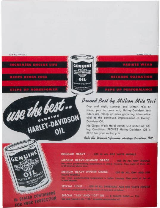 Catalogue »Classic H-D Motorcycle Accessories 1953«; papier; largeur x hauteur: 20 x 27 cm; coloré + noir et blanc; 32 pages; poids brut: 127 g