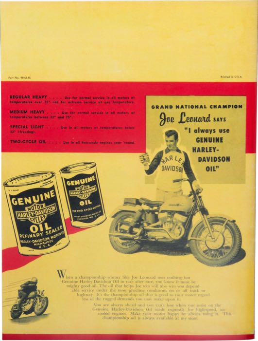 Catalogue »Classic H-D Motorcycle Accessories 1955«; papier; largeur x hauteur: 20 x 27 cm; coloré + noir et blanc; 32 pages; poids brut: 127 g