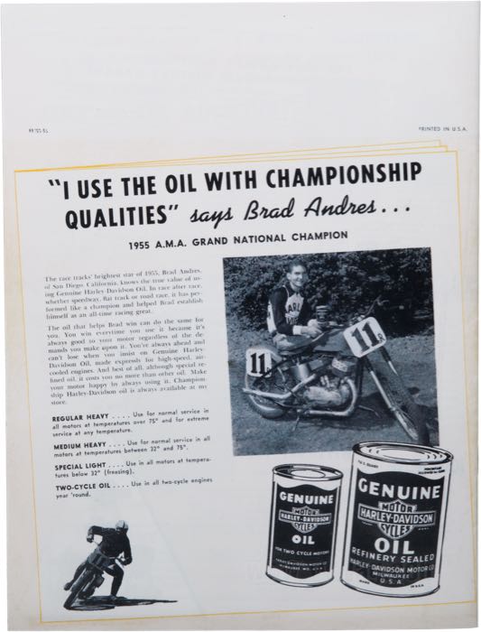 Catalogue »Classic H-D Motorcycle Accessories 1956«; papier; largeur x hauteur: 20 mm x 27 cm; coloré + noir et blanc; 32 pages; poids brut: 127 g