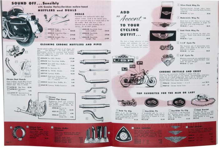 Catalog »Classic H-D Motorcycle Accessories 1958«; paper; width x height: 20 x 27 cm; color + black and white; 32 pages; gross weight: 127 g