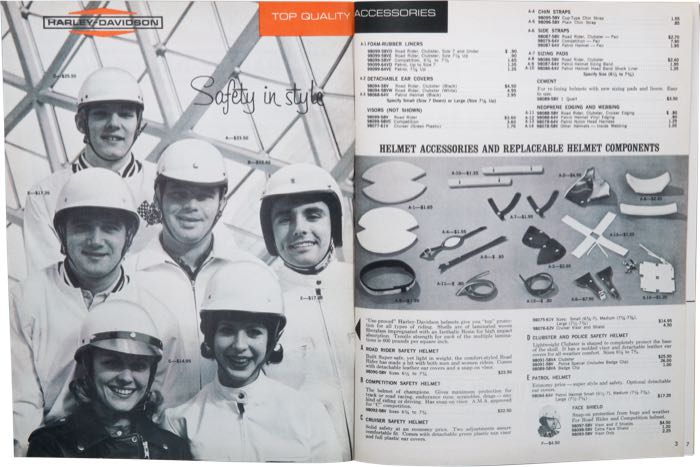 Catalogue »Classic H-D Motorcycle Accessories 1965«; papier; largeur x hauteur: 20 x 27 cm; coloré + noir et blanc; 31 pages; poids brut: 115 g