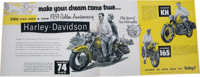 Catalogue »Classic H-D Motorcycle Accessories 1954«; papier; largeur x hauteur: 27 x 20 cm; coloré + noir et blanc; 35 pages; poids brut: 146 g