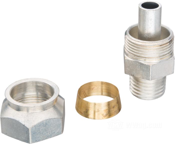 Raccord de durite d‘huile; pour Durite d'huile / Bac à huile / Durit de retour; pour durites de DI 5/16”; adaptable à modèles K, KH, XL, XLH 1952-début 1961; acier, acier / laiton, CAD (procédé ZnNi), 11/16