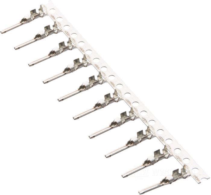 Spina »MX 19« di JAE; per sistema di connetori JAE MX19; lega di rame, stagnato; lunghezza: 12 mm; per fili di: ~ fino a 0.5 mm² (AWG 20); rimpiazza OEM HD 72909-11; Giappone; peso lordo: 2 g