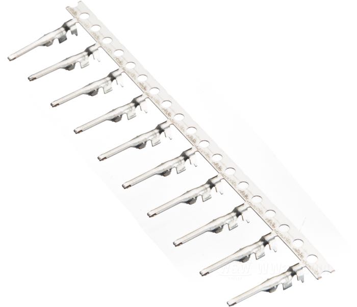 Spina »MX 19« di JAE; per sistema di connetori JAE MX19; lega di rame, stagnato; lunghezza: 12 mm; per fili di: ~ fino a 0.5 mm² (AWG 20); rimpiazza OEM HD 72909-11; Giappone; peso lordo: 2 g