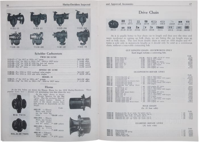 Catalogue »Classic H-D Motorcycle Accessories 1929«; papier; largeur x hauteur: 15 x 21.5 cm; noir et blanc; 24 pages; poids brut: 54 g