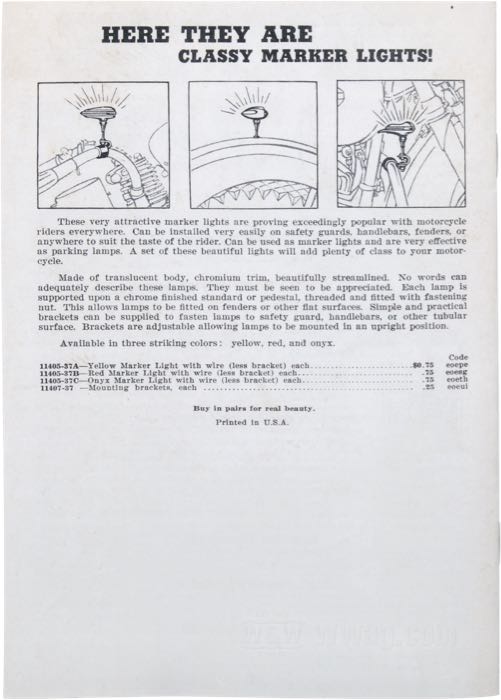 Catalogue »Classic H-D Motorcycle Accessories 1937«; papier; largeur x hauteur: 15 mm x 21.5 cm; noir et blanc; 31 pages; poids brut: 61 g