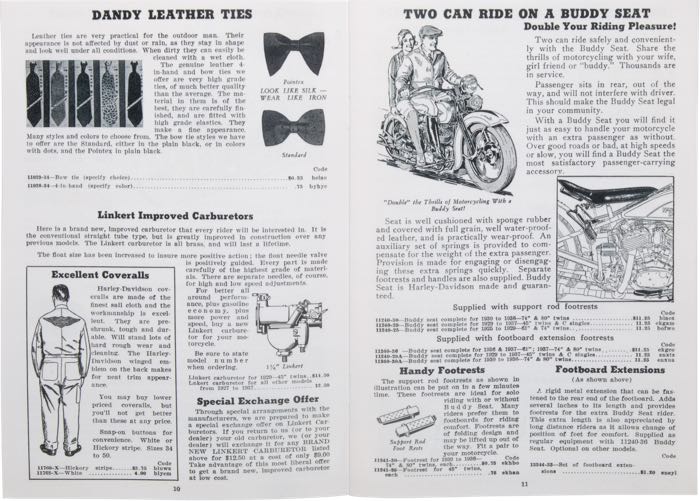 Catalogue »Classic H-D Motorcycle Accessories 1937«; papier; largeur x hauteur: 15 mm x 21.5 cm; noir et blanc; 31 pages; poids brut: 61 g