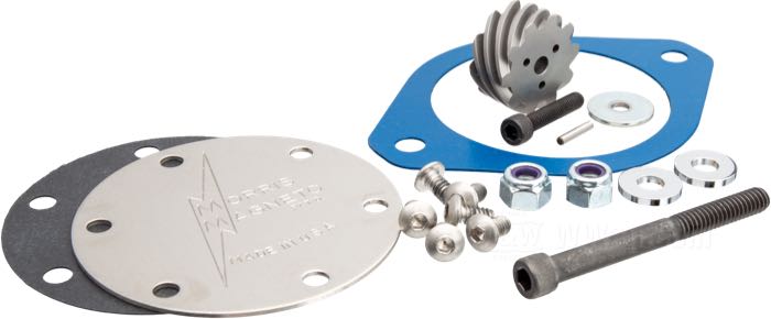 Magneto »M5« de Morris Magneto; apropiado para Big Twin Shovelhead y Evolution 1970-1999 / Big Twin 1973-1992; aluminio, pulido; con junta del cárter; EE. UU.; peso bruto: 6 kg