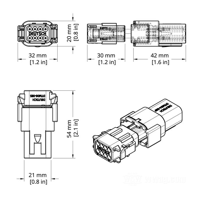 »DTM « von Deutsch; 8-polig; Polyamid; für Kabel: ~ 0.5 - 1.5 mm² (AWG 20-16)