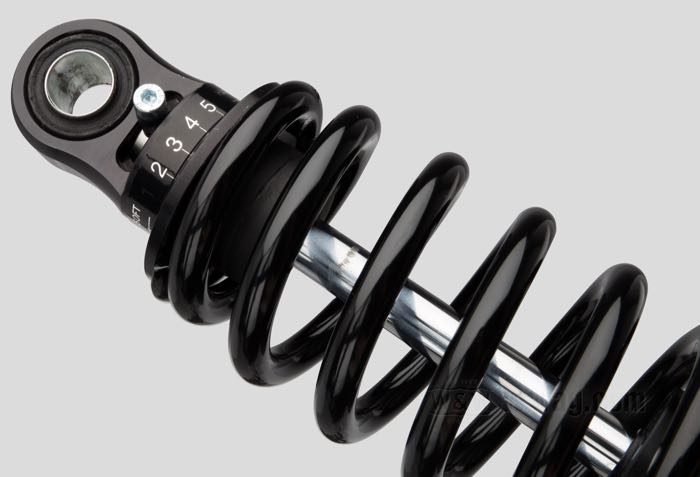 Amortisseurs de Bitubo; adaptable à Sportster 1979-2003, FXR; acier à ressort / acier / alu billet, anodisé noir / finition époxy; longueur: 351 mm; oeillet de l'amortisseur: 13.9 mm; avec clé de réglage amortisseurs; Italie; poids brut: 4.38 kg