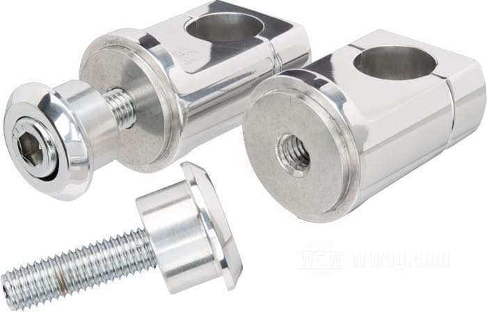 Risers by DynaMite; billet aluminum, polished; thread: 1/2”-13; for handlebar Ø: 1 ”; measures according to drawing: H-mounting height = 46 mm, T-total height = 64 mm, F-base-Ø = 44 mm; with mounting hardware; gross weight: 549 g
