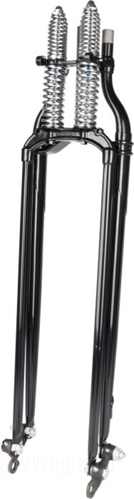Forcella Springer »Classic +3° Offset« di Samwel Supplies; atto per Big Twins; filettatura interna di testa sterzo: 3/4”-14 UNS; acciaio, nero, rivestito a polvere, con molle cromate; lunghezza: 79 cm; rake G: 3 °; sovra-/sottomisura: +12 ”; con documentazione del materiale; Europa; peso lordo: 19 kg